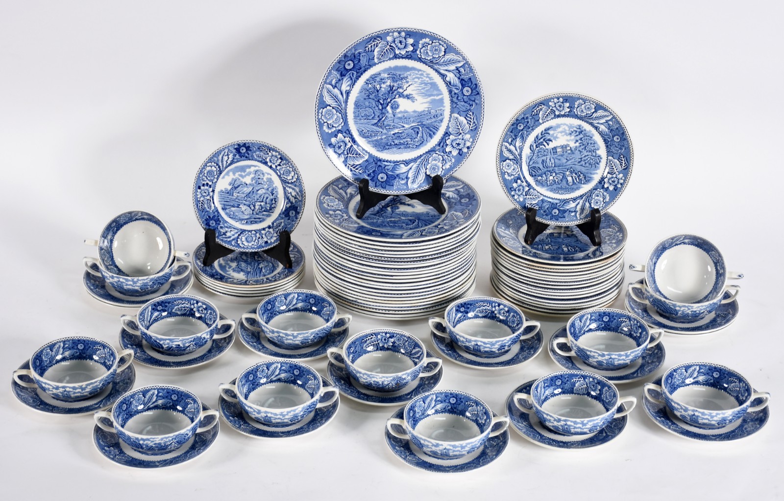 Serviço de jantar de faiança inglesa "Woodland", Wood & Sons, azul e... - foto 2 de 5