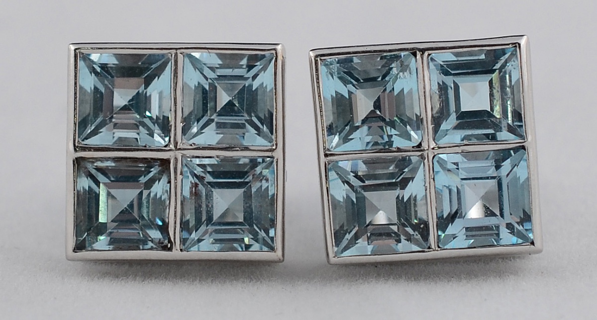 Par de brincos em ouro branco 18 k com águas-marinhas quadradas - 6,4... - foto 1 de 2