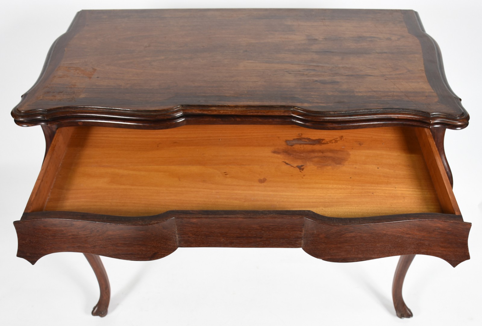 Console/Mesa em jacarandá com gaveta, tampo dobrável, pernas... - foto 4 de 7