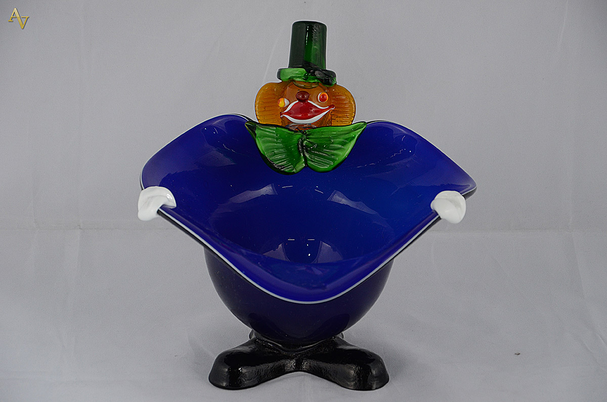 Baleiro na forma de palhaço de murano azul. Altura 21,5 cm. - foto 1 de 2