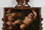 Escola europeia, Querubins - óleo sobre madeira, moldura entalhada.