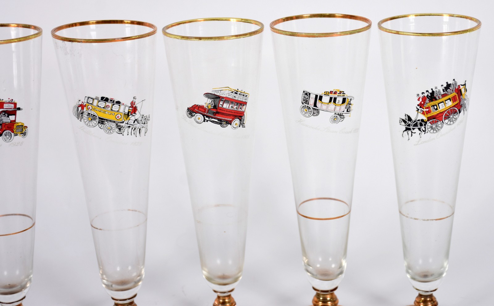 Cinco tulipas para cerveja de vidro decorado com antigos transportes... - foto 4 de 4