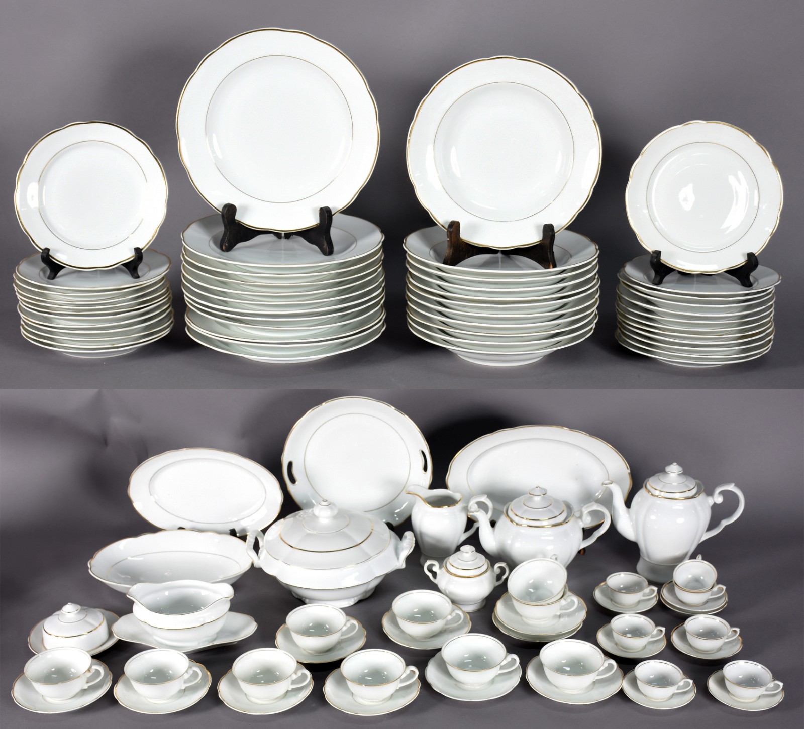 Aparelho de jantar, chá e café Real com friso dourado composto por 12... - foto 1 de 6