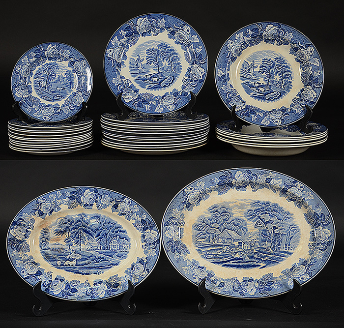 Serviço de jantar de faiança inglesa decoração fazendinha, com 32...