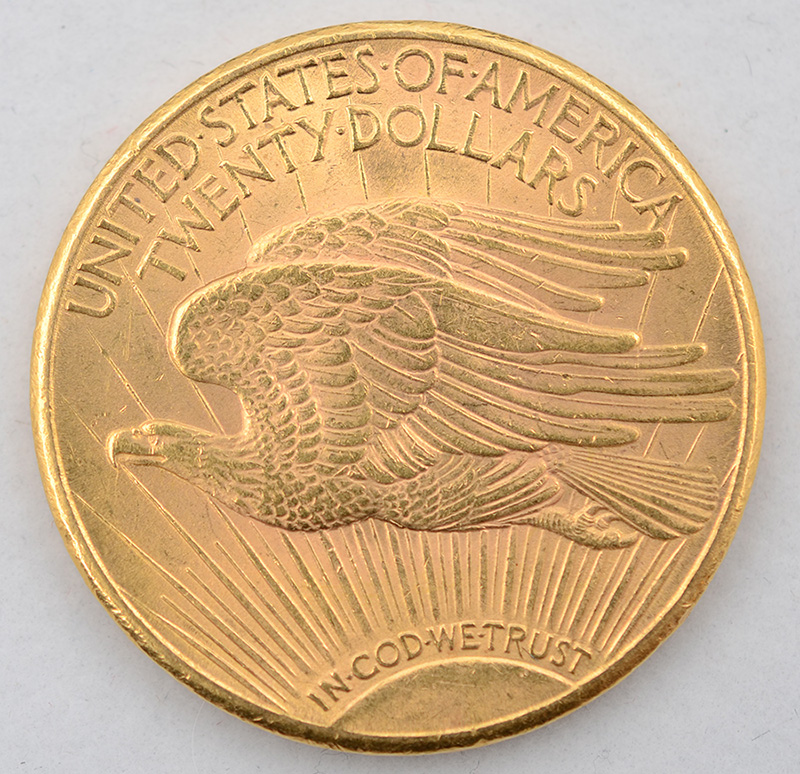 Moeda de ouro de 20 dólares, datada 1925 - Peso aproximado 33,5 g. - foto 2 de 2