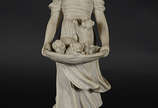 Estatueta de resina representando Menina com ga... - Estatueta de resina representando Menina com gatos, altura 50 cm.