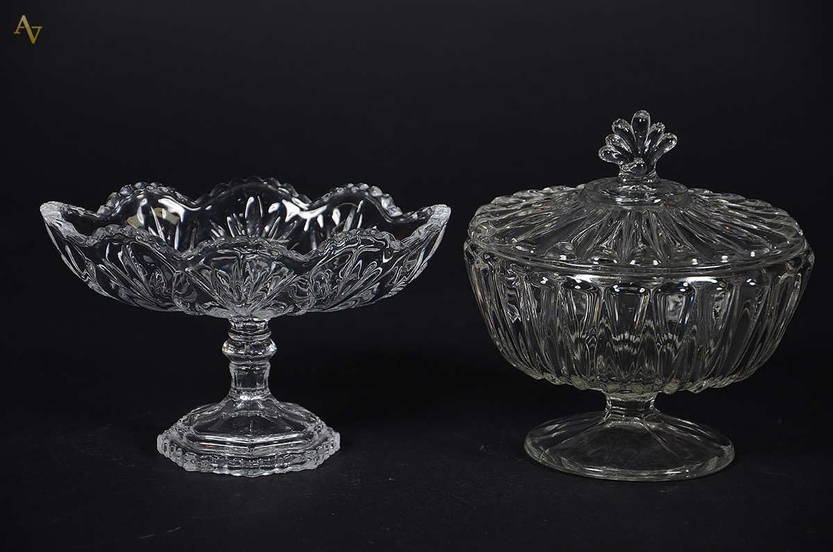 Compoteira e fruteira de cristal - Alturas 16 cm e 12 cm