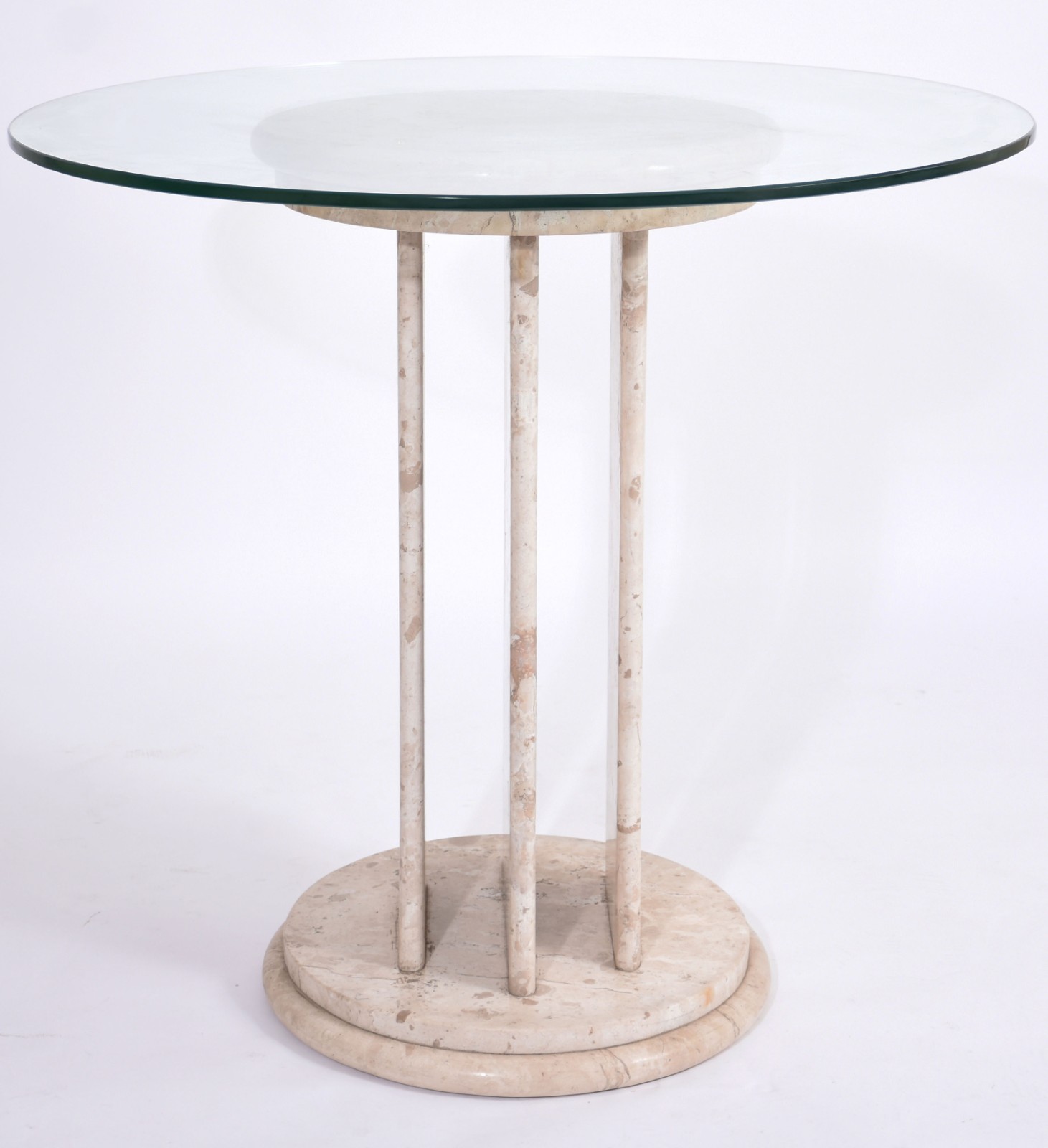 Mesa redonda com base de mármore e tampo de vidro (Retirada em... - foto 1 de 3