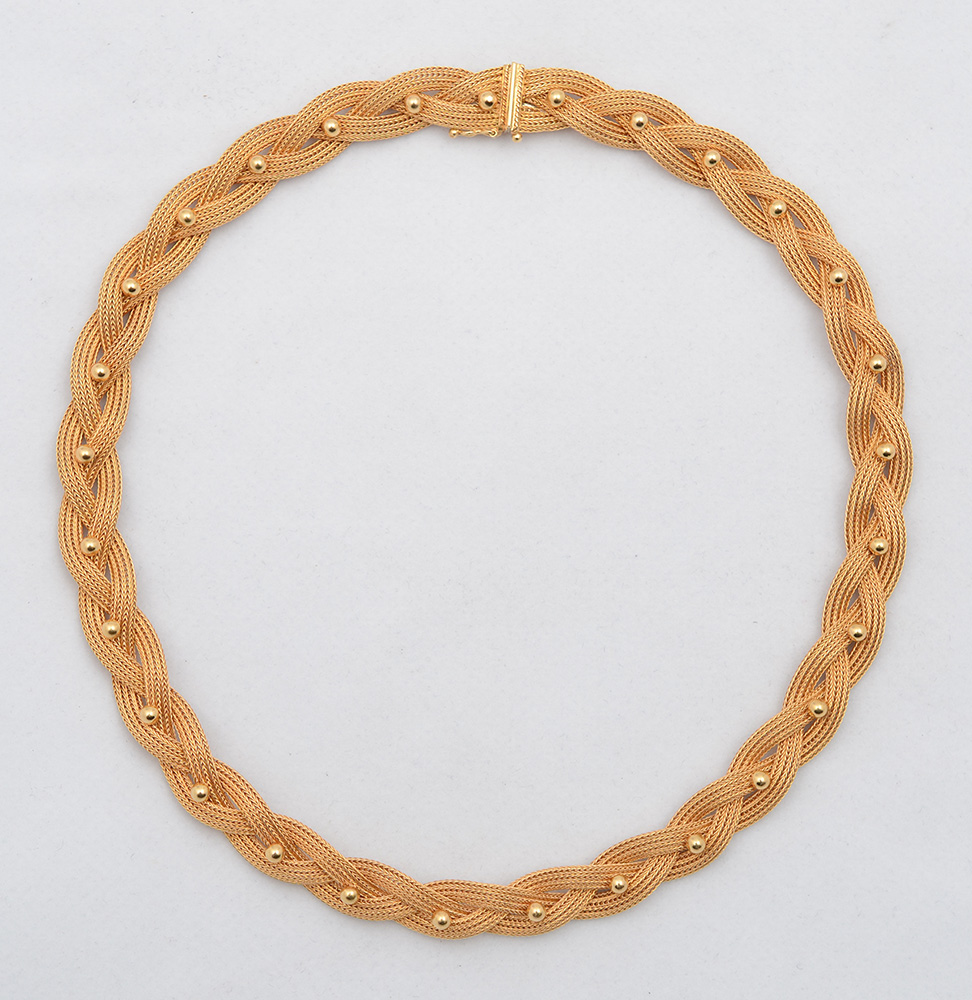 Colar em ouro amarelo 18 k 750 em forma de malha trançada com... - foto 1 de 2