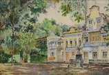 Georges Wambach (1901-1965), Largo do Boticário - guache - datado 1954.