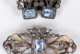 Conjunto de broche e par de brincos portugueses... - Conjunto de broche e par de brincos portugueses com detalhes em prata e diamantes