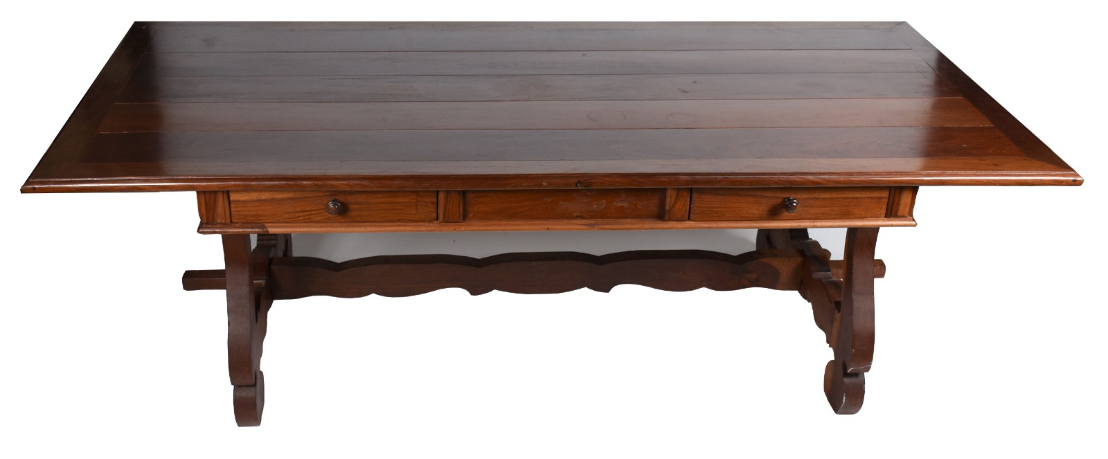 Grande mesa de madeira nobre com 2 gavetas, estilo colonial. - foto 1 de 6