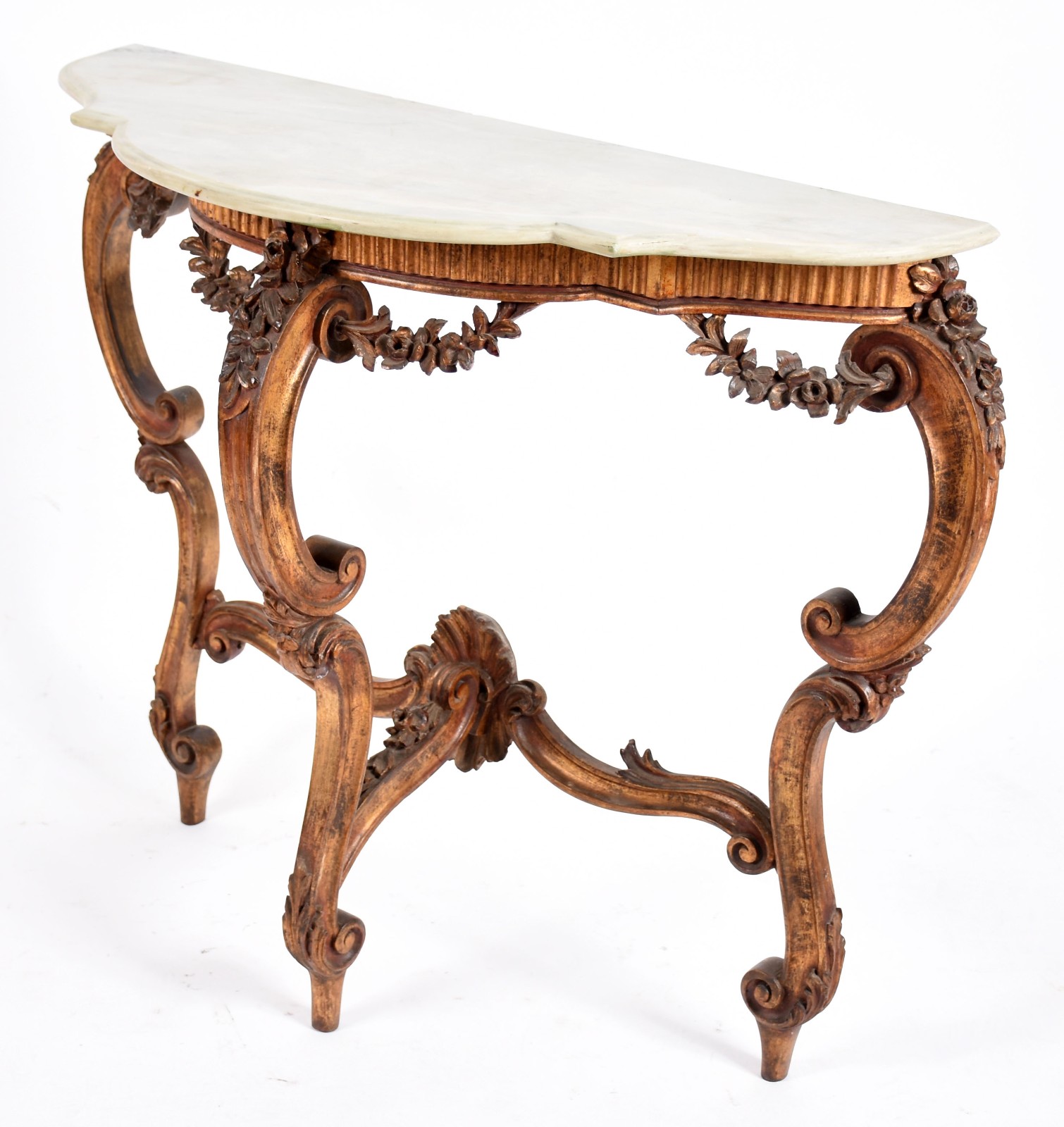 Console de madeira entalhada e dourada, tampo de mármore, acompanha... - foto 5 de 6