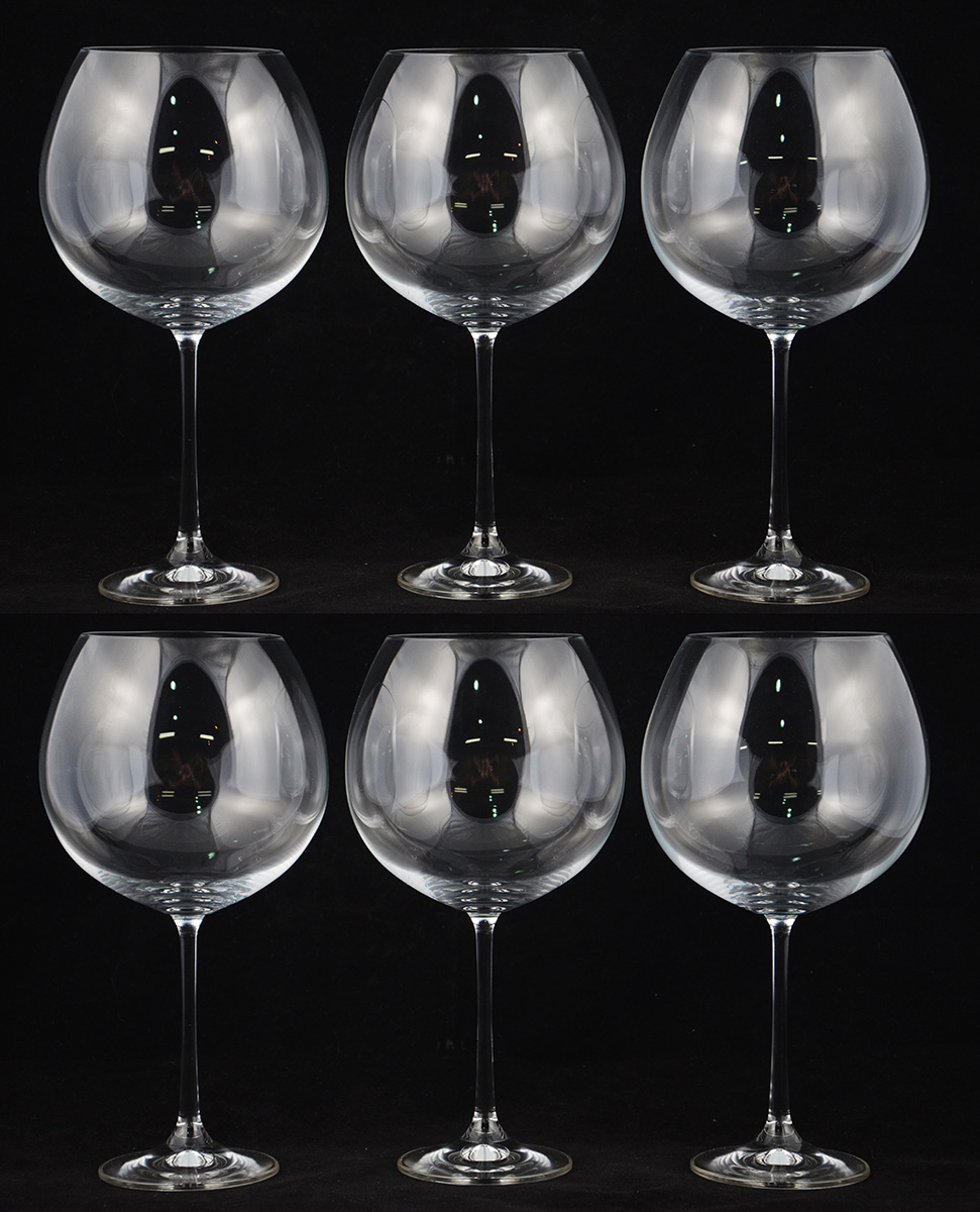 Seis cálices de cristal da Bohemia para vinho Burgundy, 960 ml.