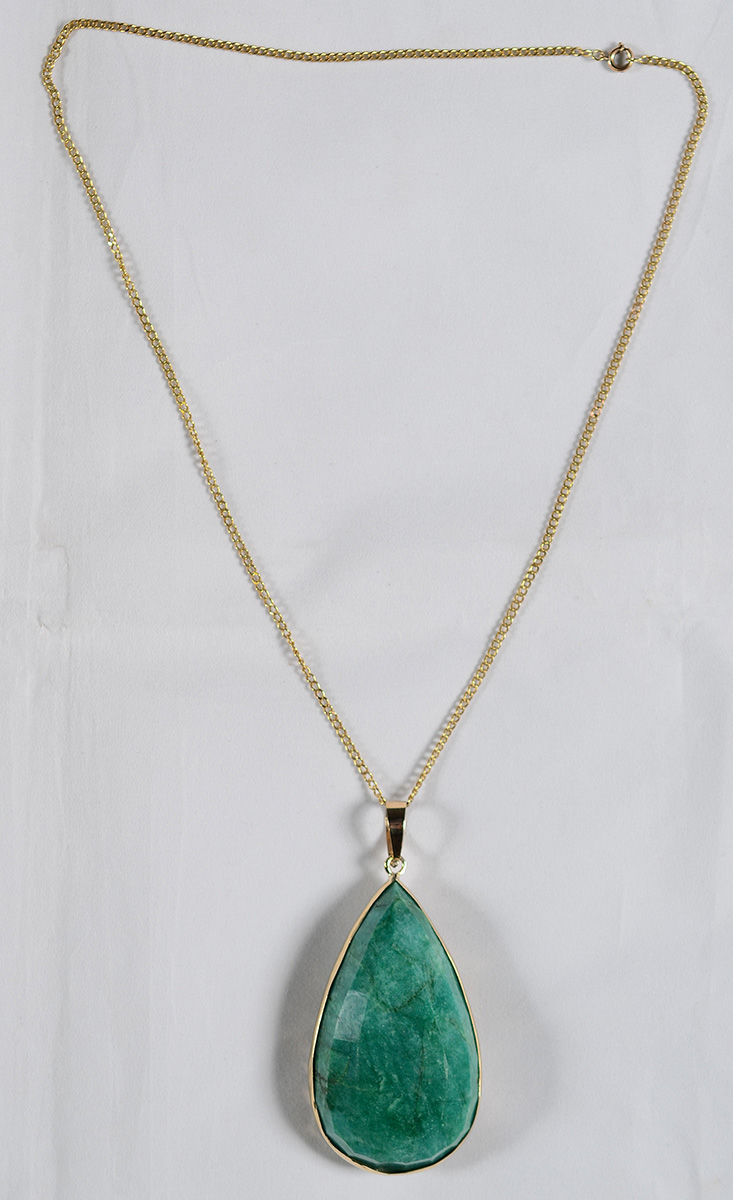 Cordão de ouro 18 k 750 com 63 cm e pingente de esmeralda com... - foto 3 de 5