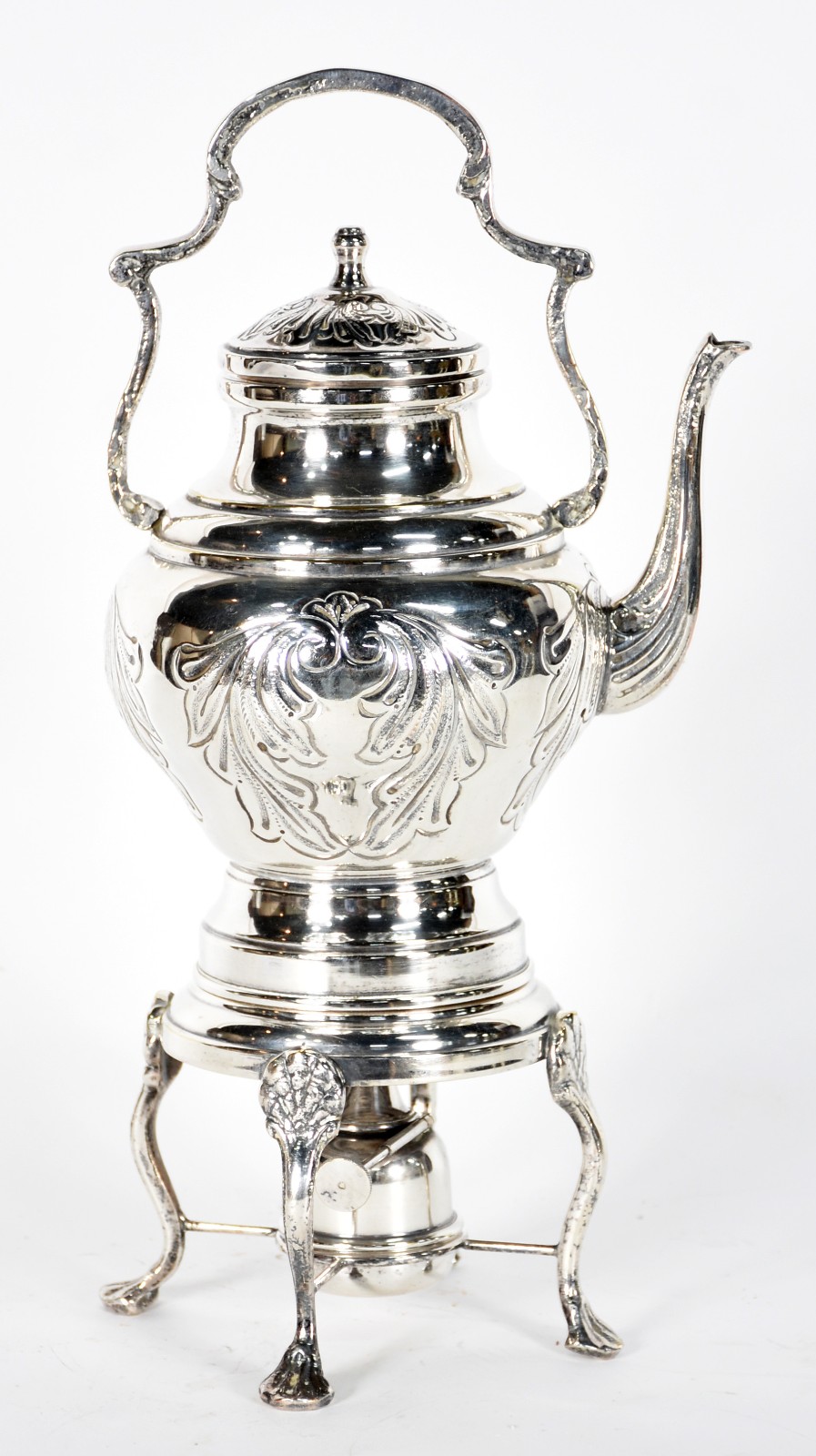 Samovar de metal prateado cinzelado com folhas, estilo ingles. - foto 1 de 5
