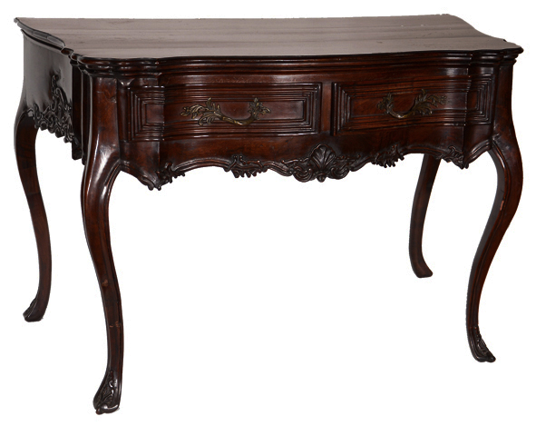 Mesa de encostar de jacarandá da Bahia, estilo D. José, duas gavetas... - foto 1 de 2