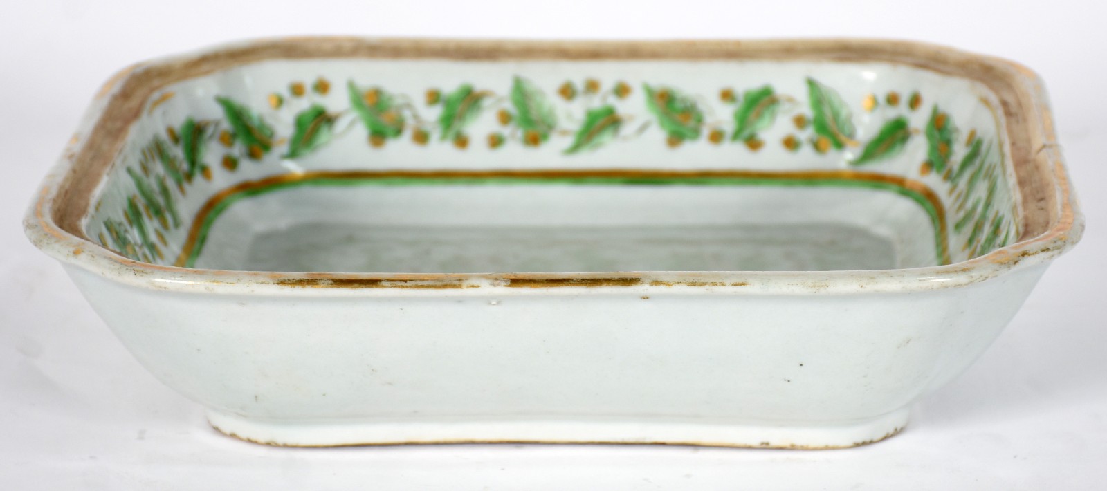 Terrina quadrangular de porcelana chinesa com folhas verdes e... - foto 2 de 3