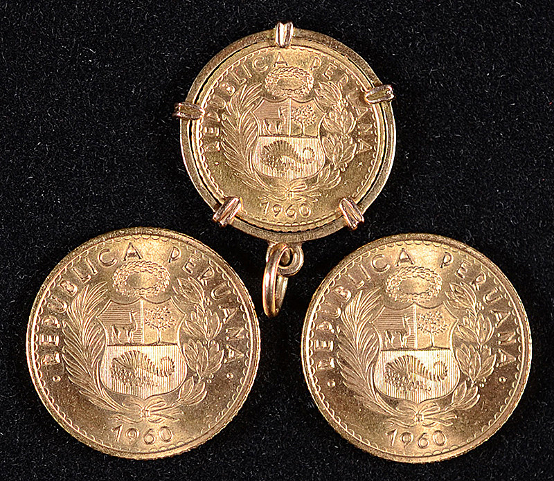 Três moedas peruanas de ouro - 12,8 g - foto 2 de 2