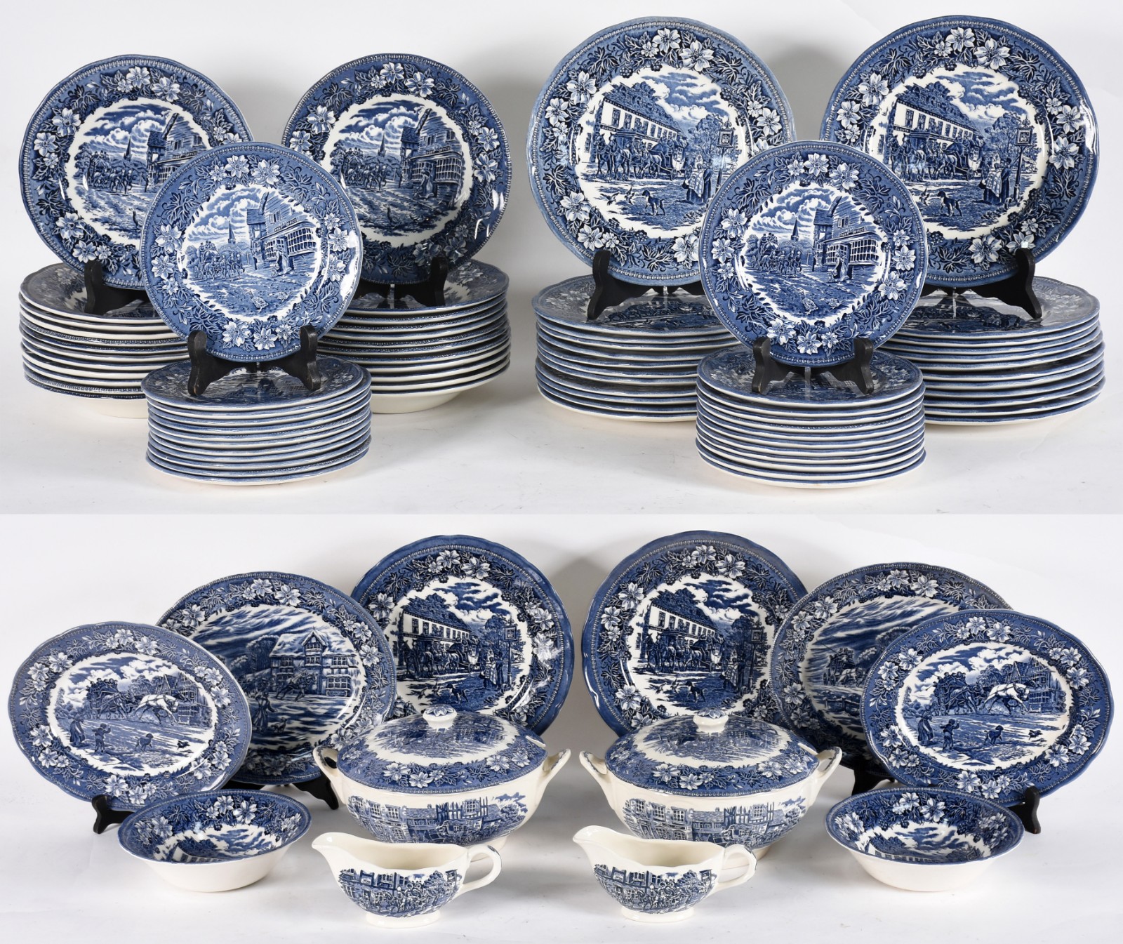 Aparelho de jantar de faiança inglesa azul e branco composto de 24... - foto 1 de 6