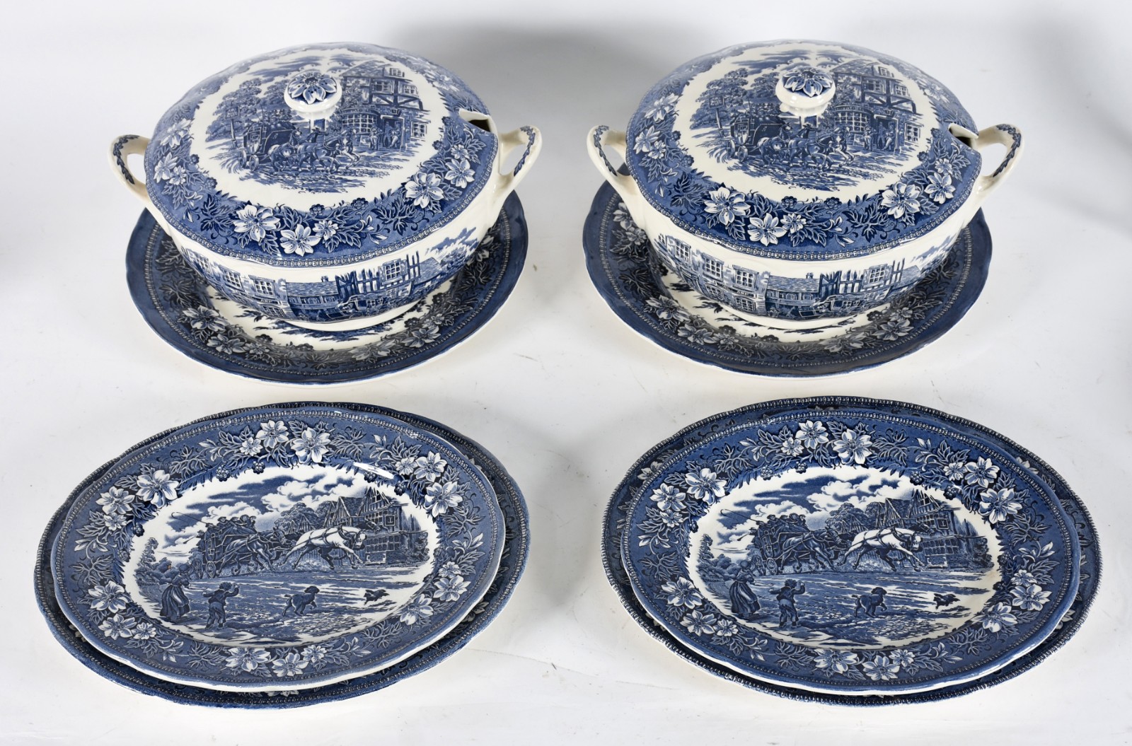 Aparelho de jantar de faiança inglesa azul e branco composto de 24... - foto 4 de 6