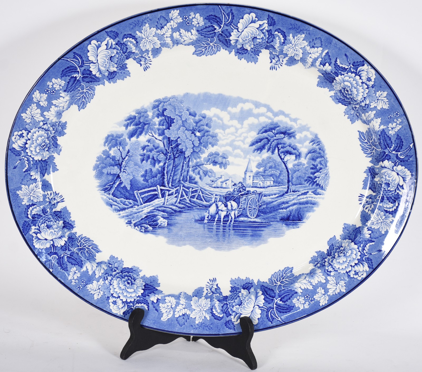 Travessa de faiança inglesa Wood Ware "padrão fazendinha" azul e... - foto 1 de 4