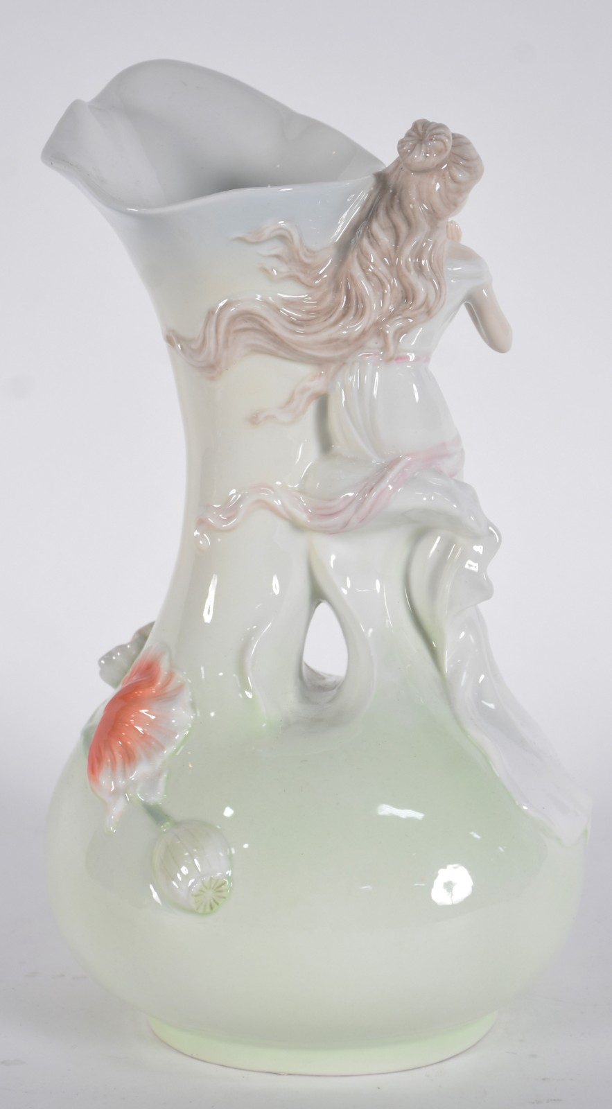 Jarra de porcelana estilo ART NOUVEAU com figura feminina e flores em... - foto 3 de 5