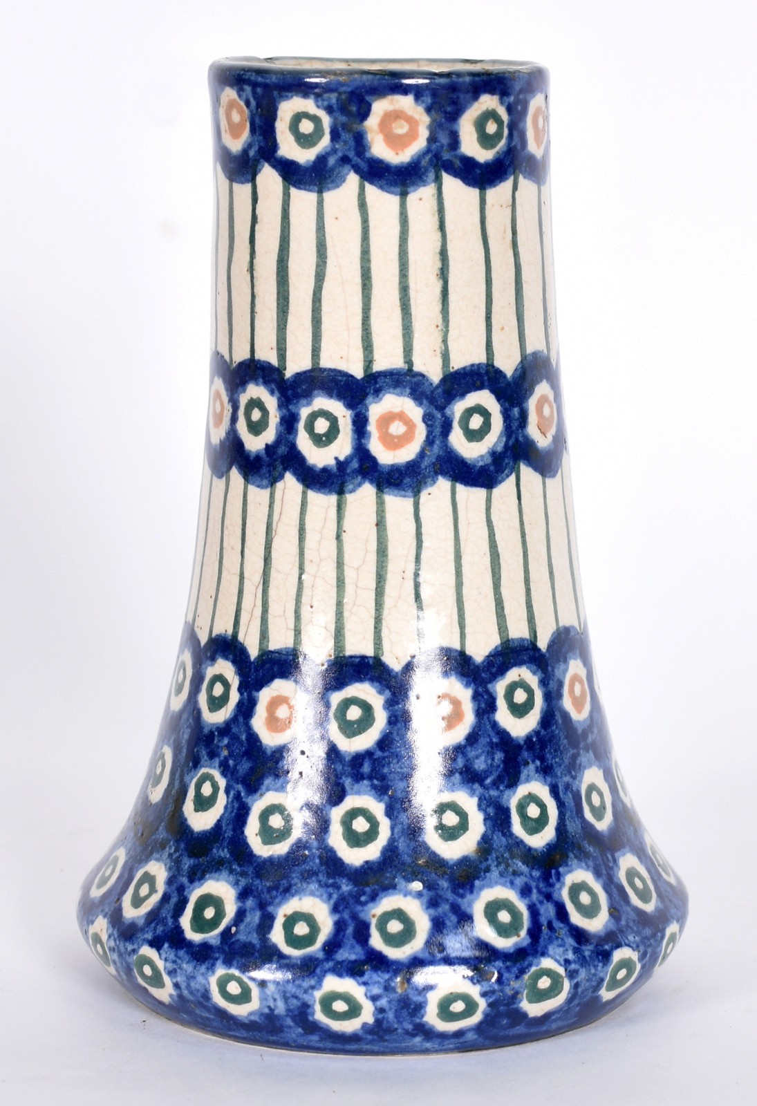 Jarro de cerâmica europeia decorada com frisos e flores em azul... - foto 1 de 3