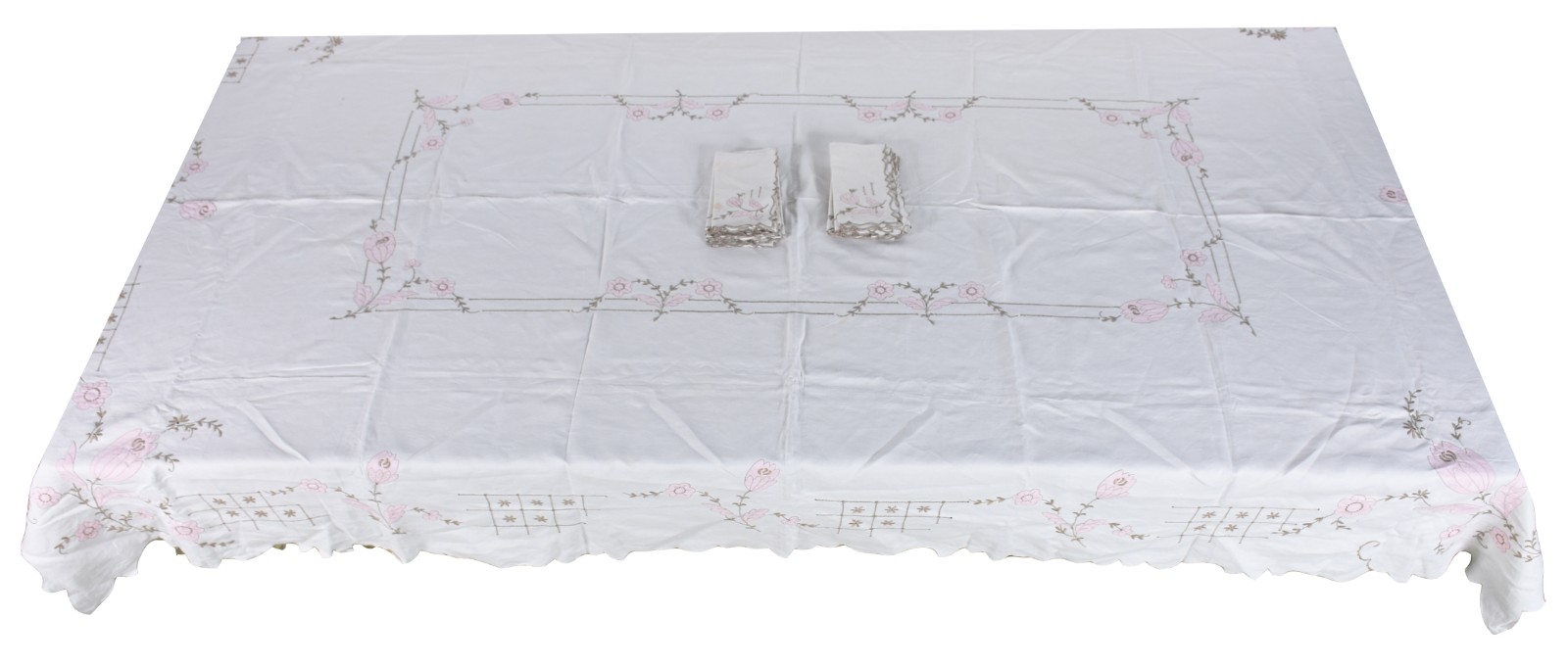 Toalha de mesa de linho bordado com flores na cor rosa com 6... - foto 1 de 4