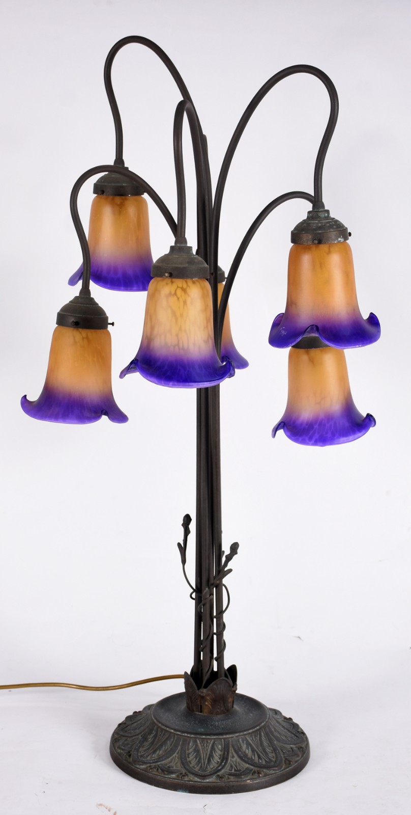 Luminária para 6 luzes estilo Art-Nouveau, em bronze patinado, braços... - foto 1 de 4