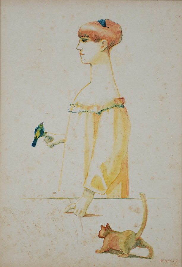 REYNALDO FONSECA - Mulher com gato - Aquarela - 25 x 35 - Datado... - foto 1 de 2