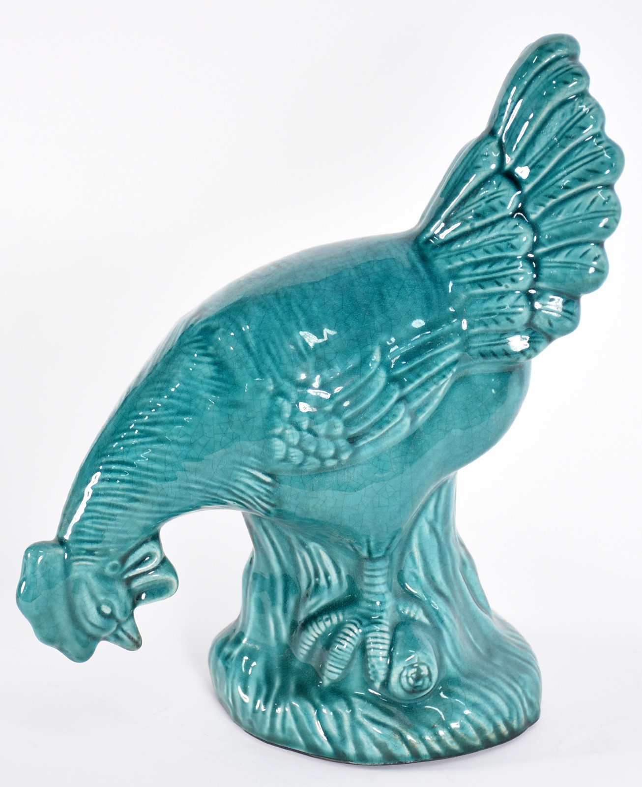 Estatueta de cerâmica vitrificada na cor azul representando galo. - foto 1 de 4
