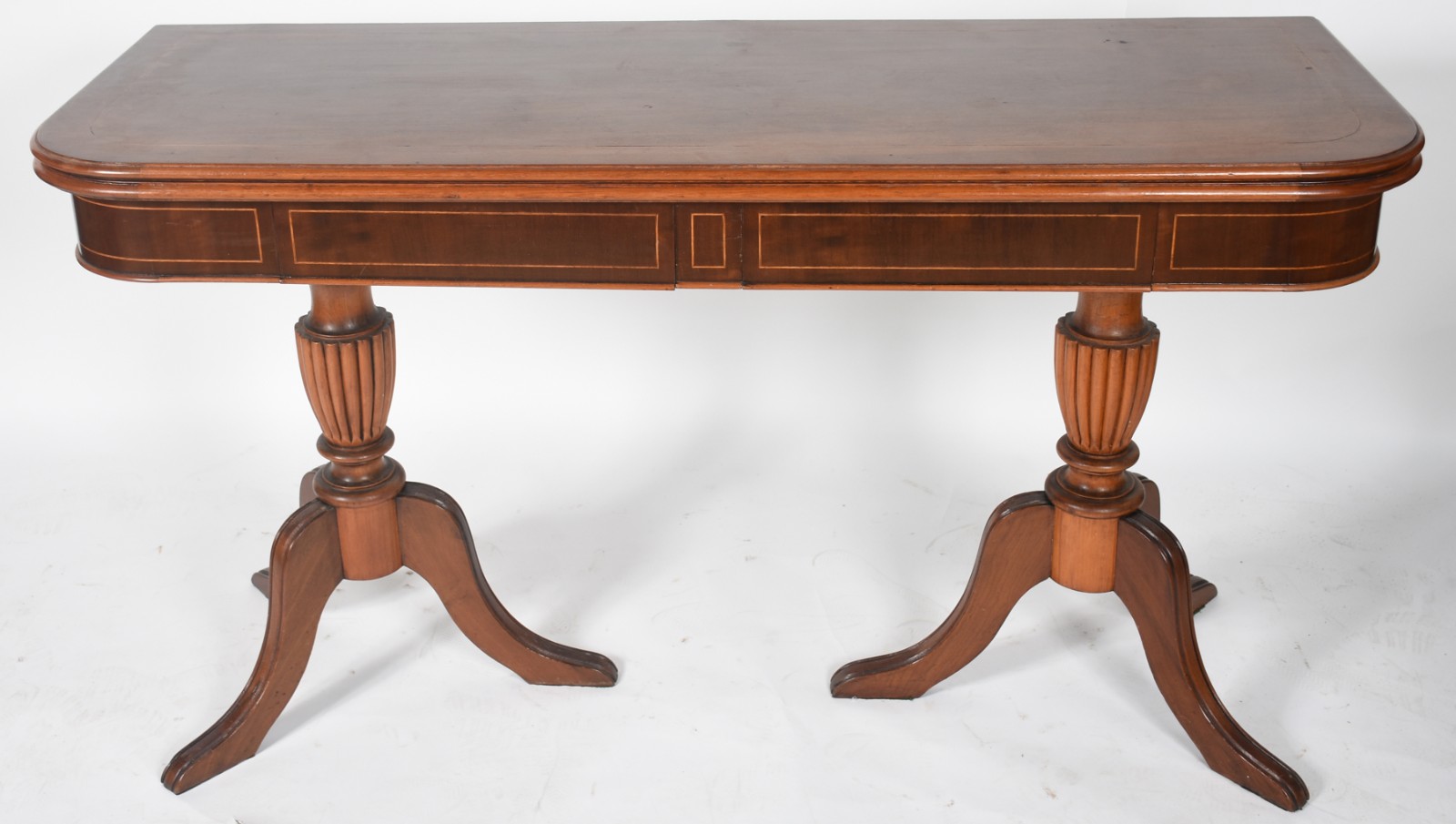 Console/mesa com tampo dobrável de madeira nobre, duas colunas em... - foto 2 de 7