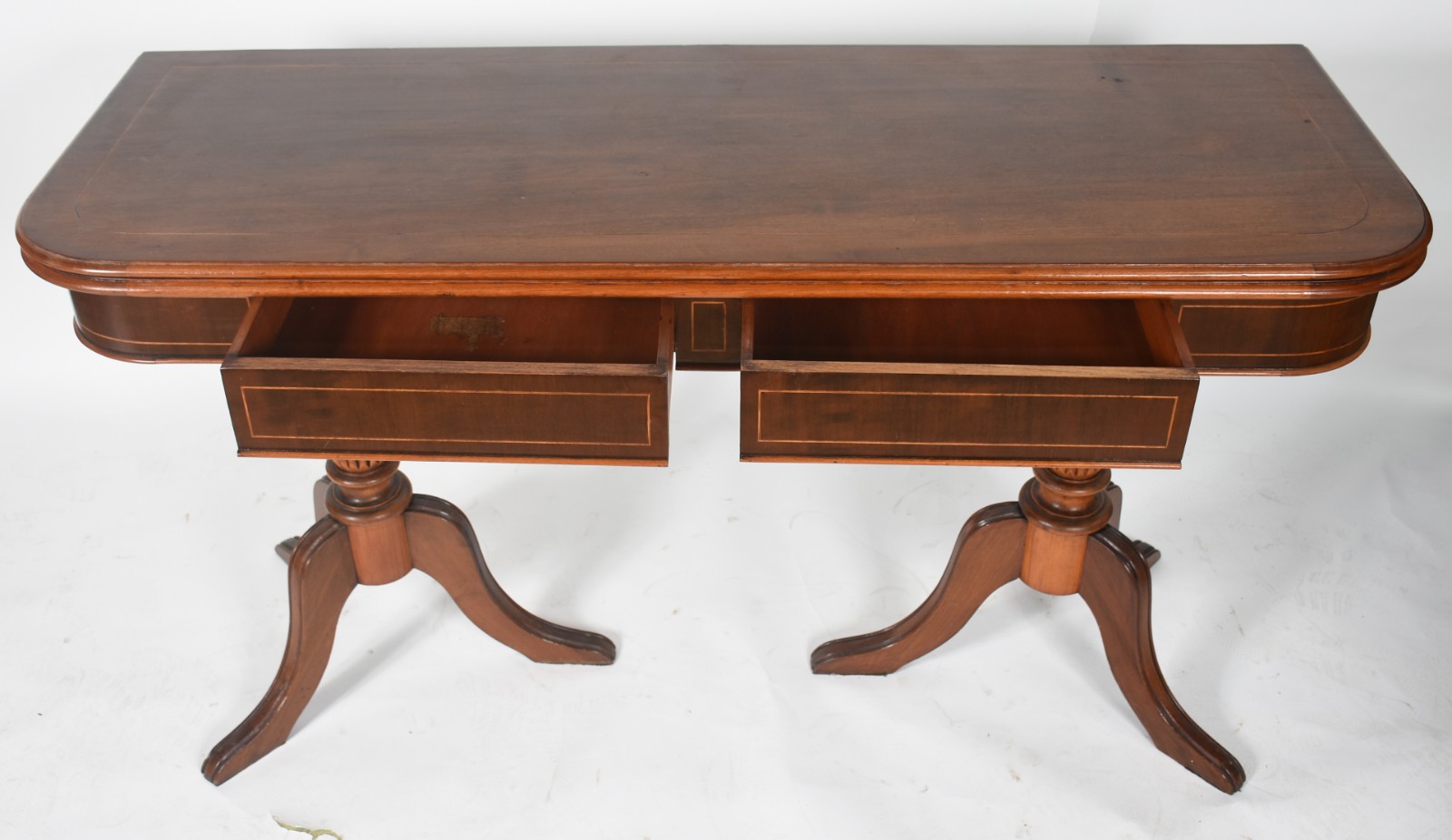 Console/mesa com tampo dobrável de madeira nobre, duas colunas em... - foto 3 de 7