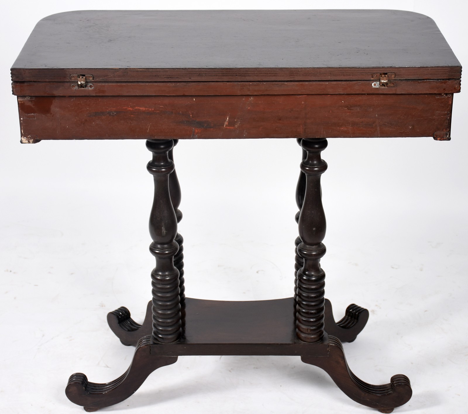 Mesa console de madeira nobre, tampo dobrável, saia canelada, apoio... - foto 5 de 6