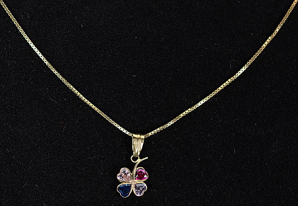 Colar de ouro com pendente com pedras - 3,3 g - foto 1 de 2