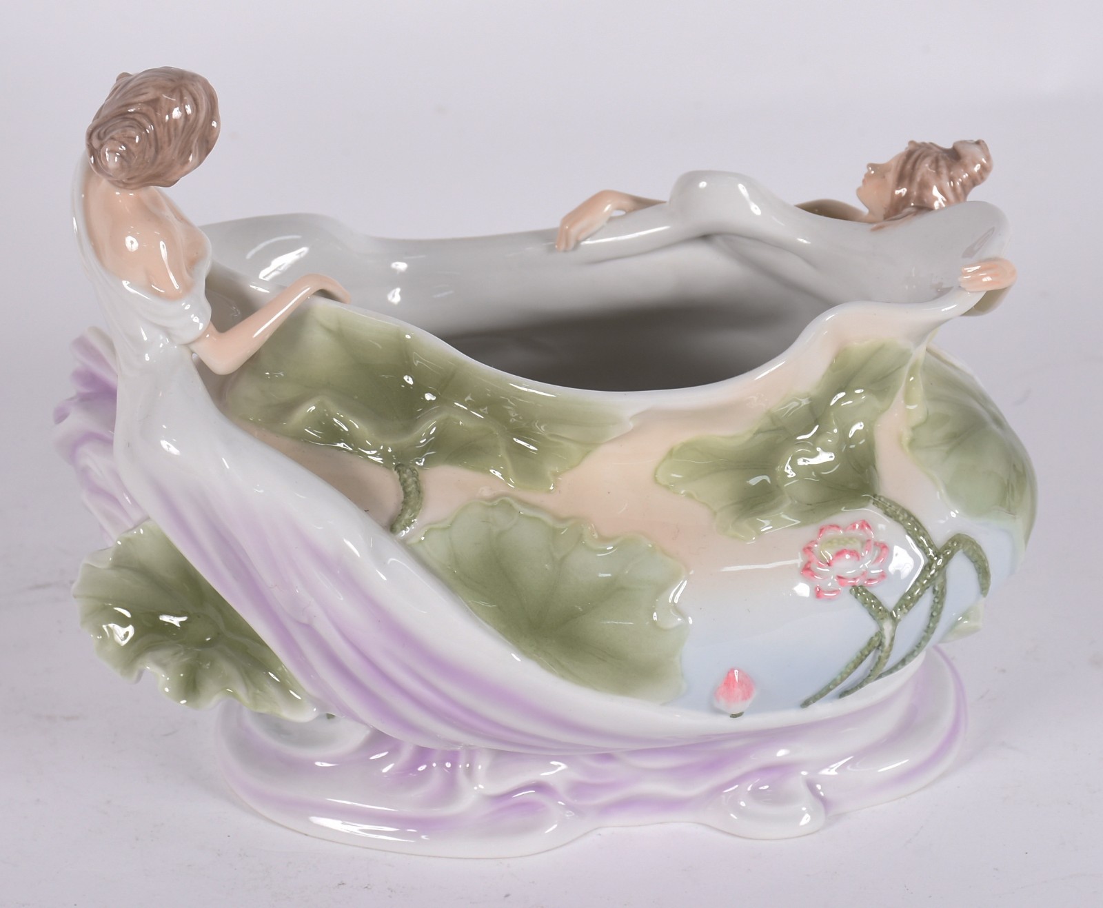 Centro de mesa de porcelana policromada estilo Art Nouveau com... - foto 2 de 6