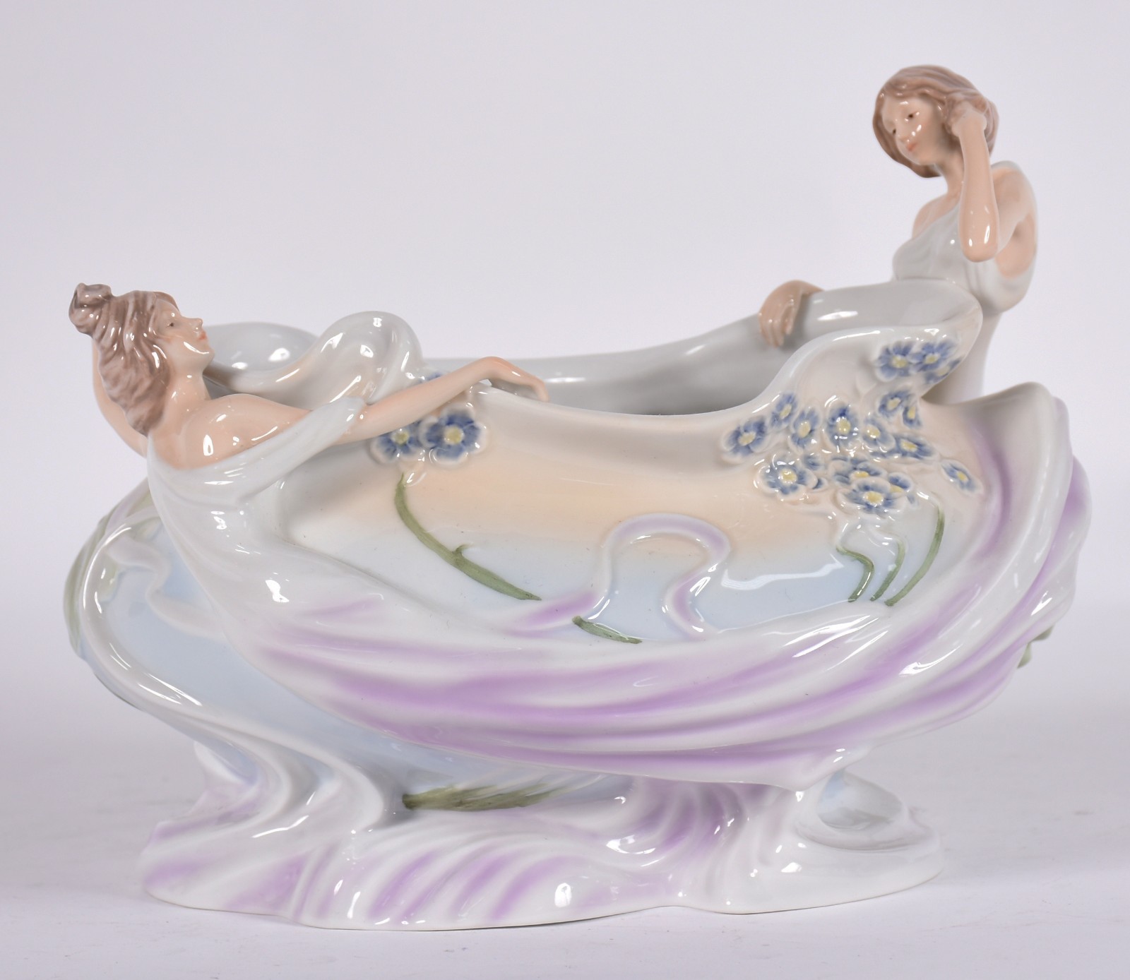 Centro de mesa de porcelana policromada estilo Art Nouveau com... - foto 3 de 6