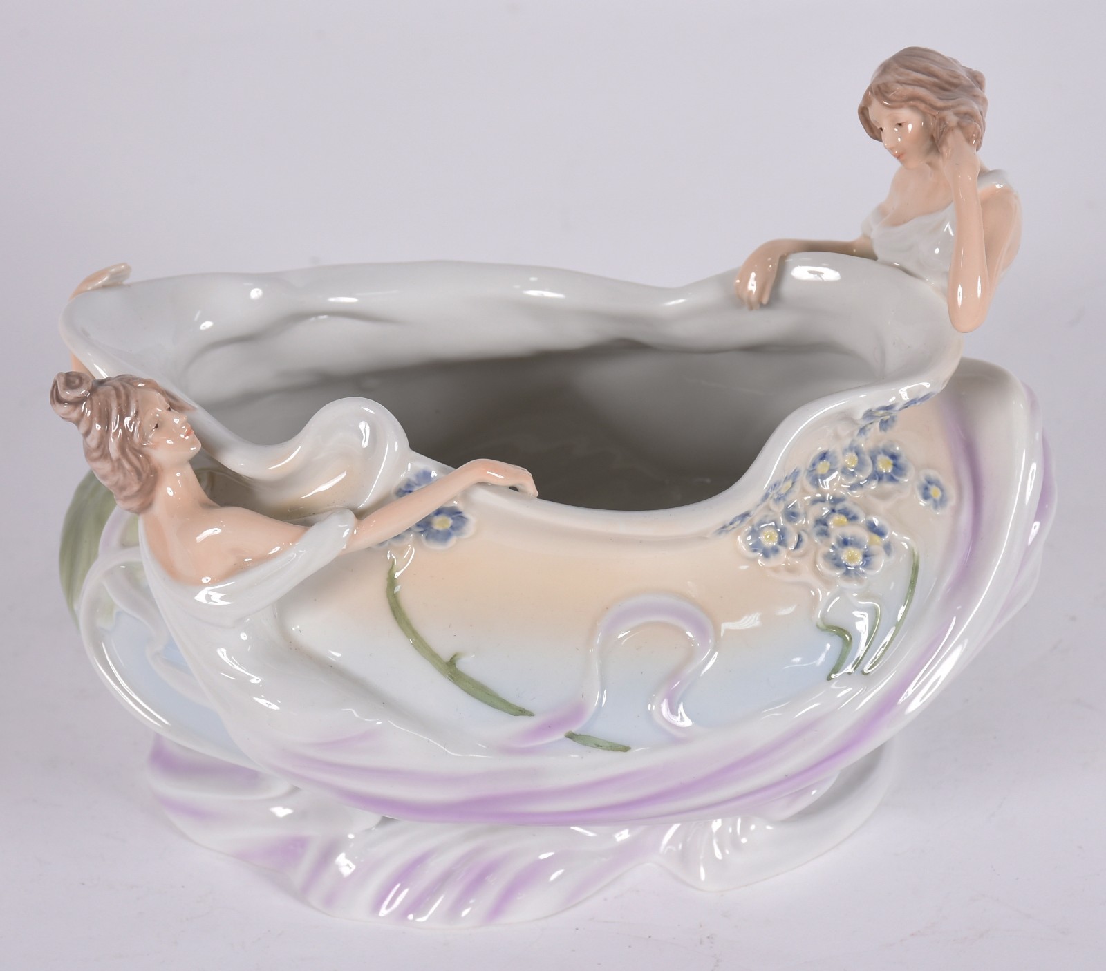 Centro de mesa de porcelana policromada estilo Art Nouveau com... - foto 4 de 6