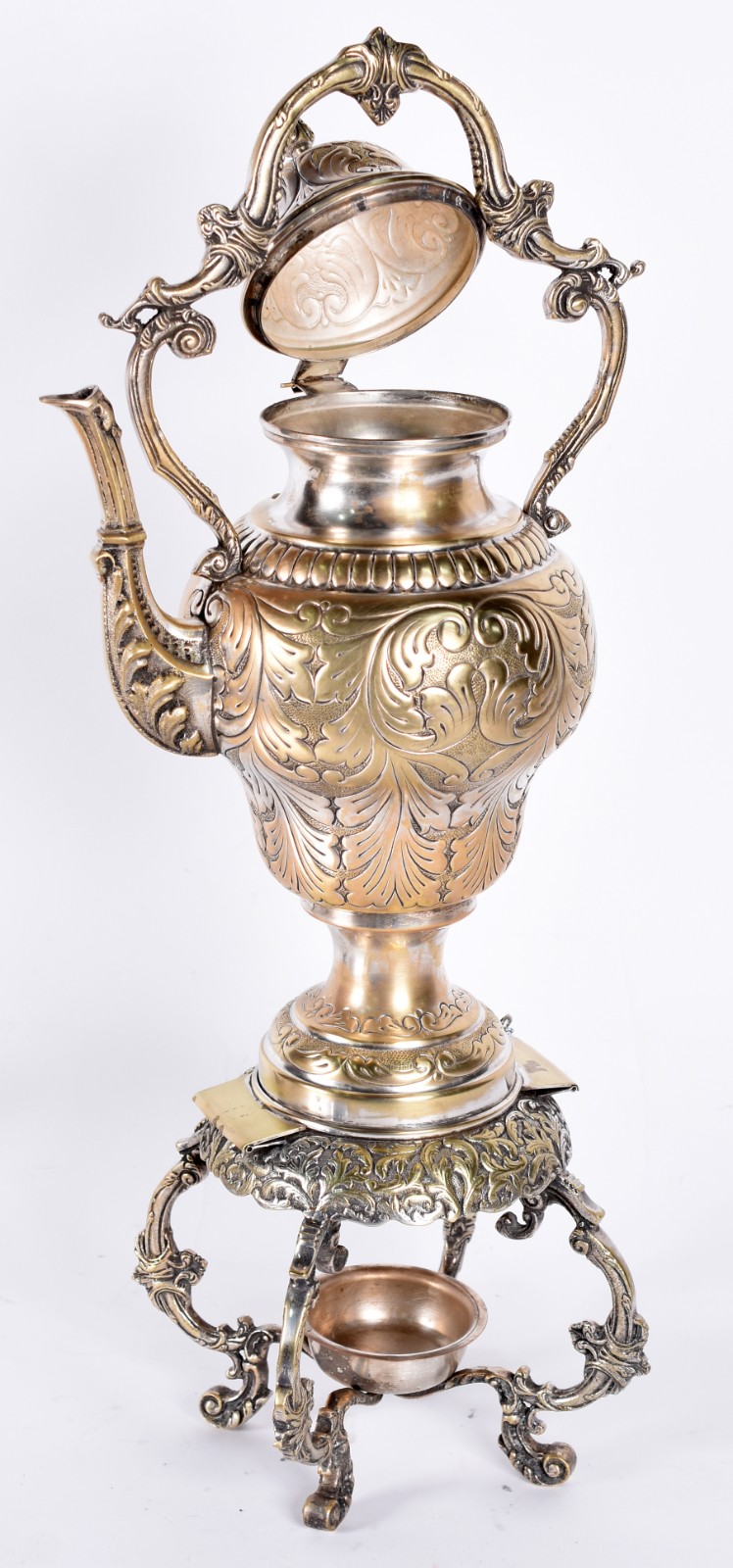Duas peças de metal prateado sendo samovar e bandeja com alças (metal... - foto 6 de 6