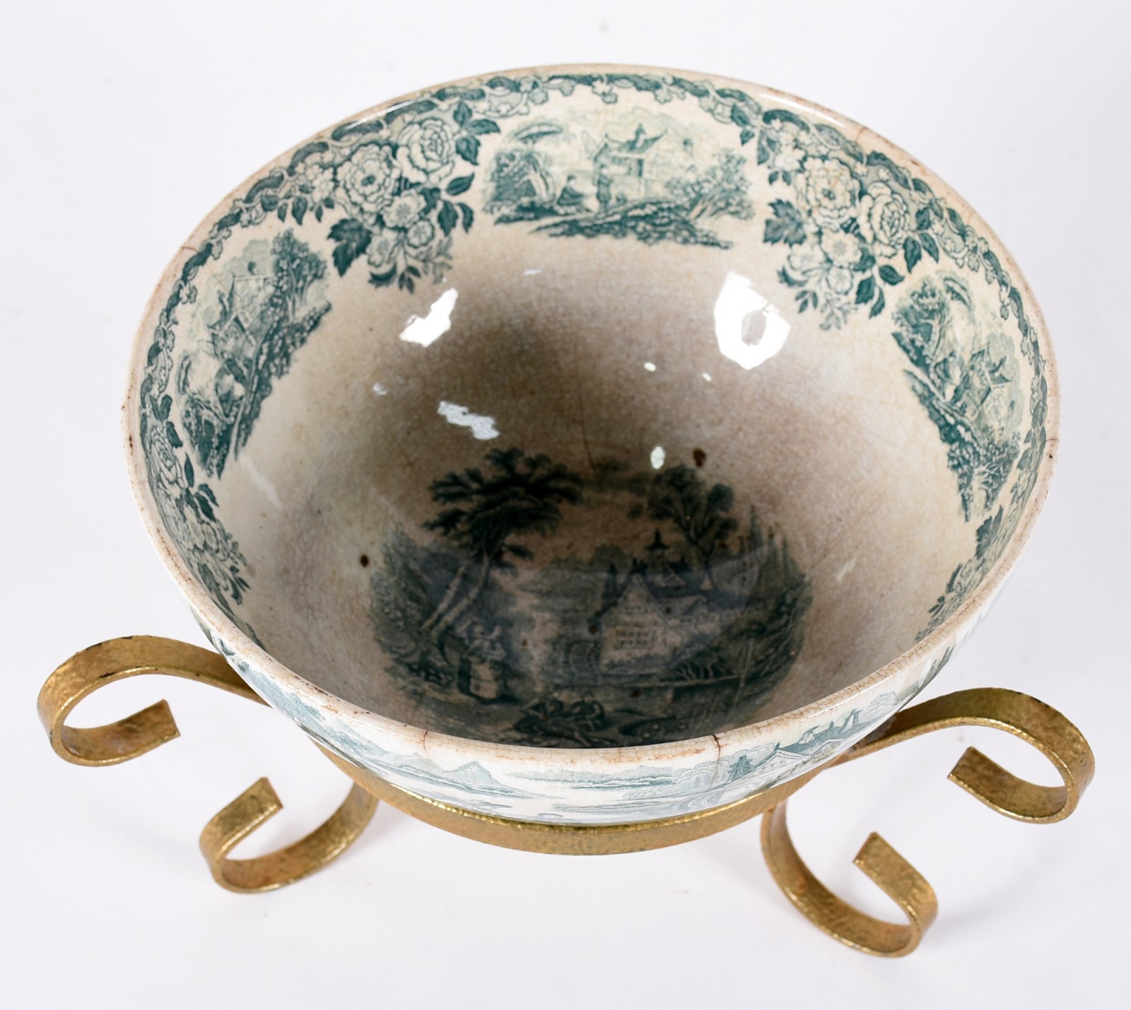 Bowl de faiança inglesa Miller decorada com paisagem em verde e... - foto 2 de 5