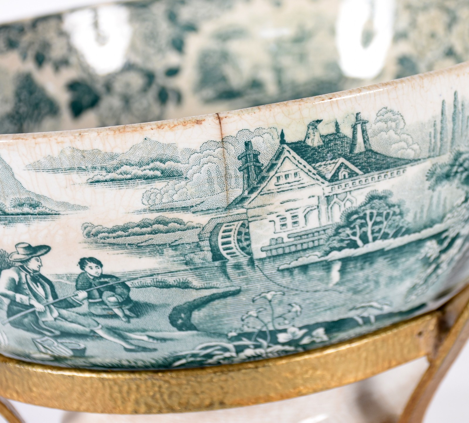 Bowl de faiança inglesa Miller decorada com paisagem em verde e... - foto 3 de 5