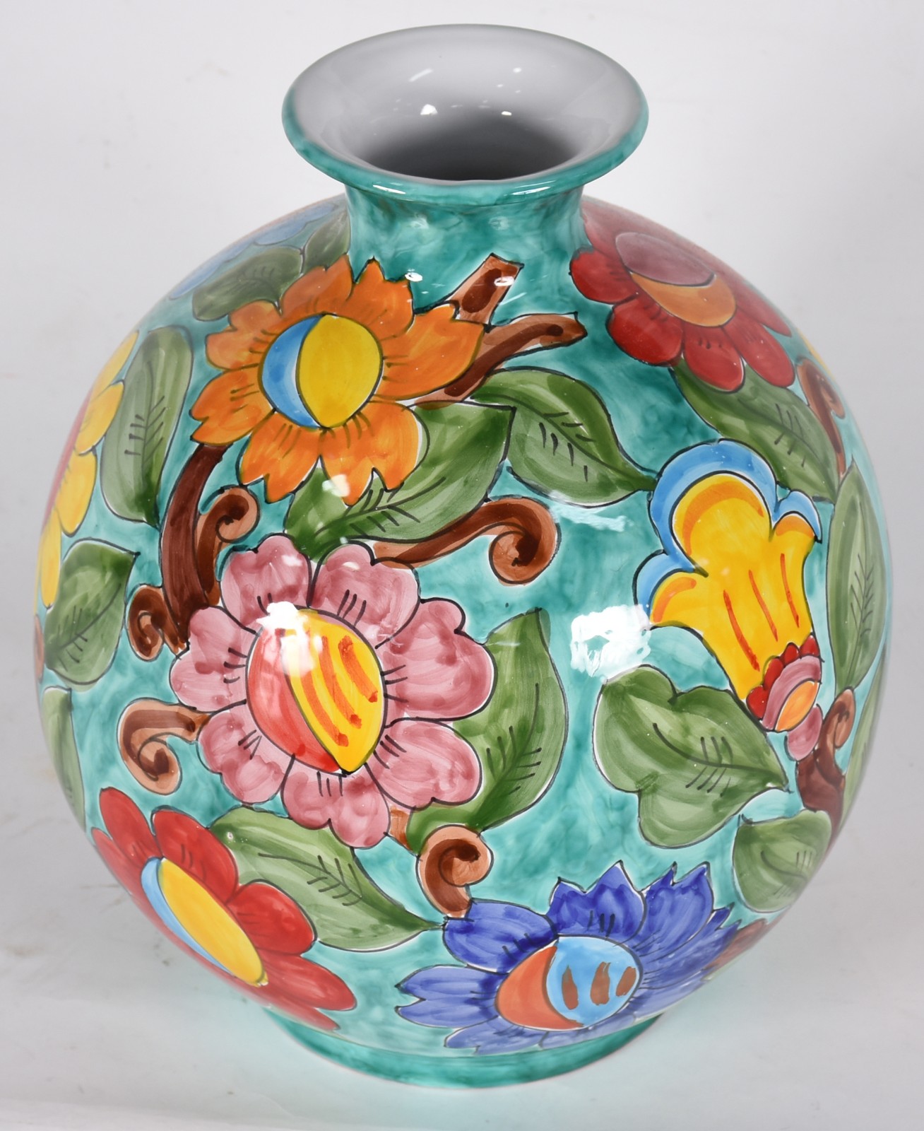 Vaso de cerâmica italiano pintado à mao com flores em policromia... - foto 2 de 4
