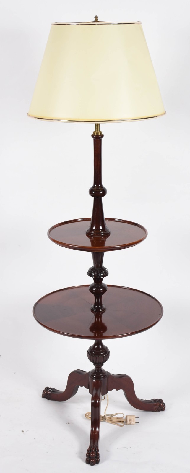 Mesa de madeira nobre com dois platôs, luminária acoplada, base em... - foto 1 de 4