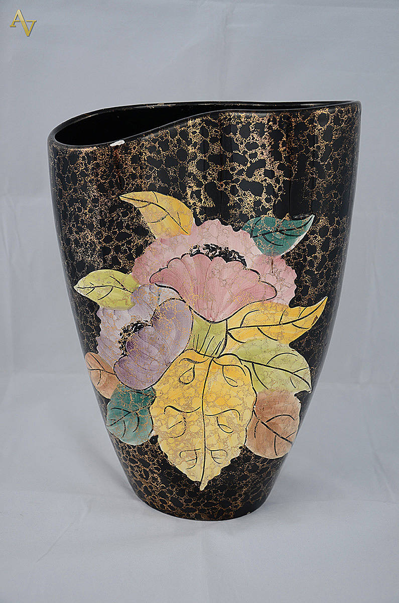 Vaso faiança decoração floral anos 50 - Altura 34 cm