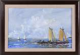 Alcy Vianna (1937), Marinha com barcos - Óleo sobre  eucatex.
