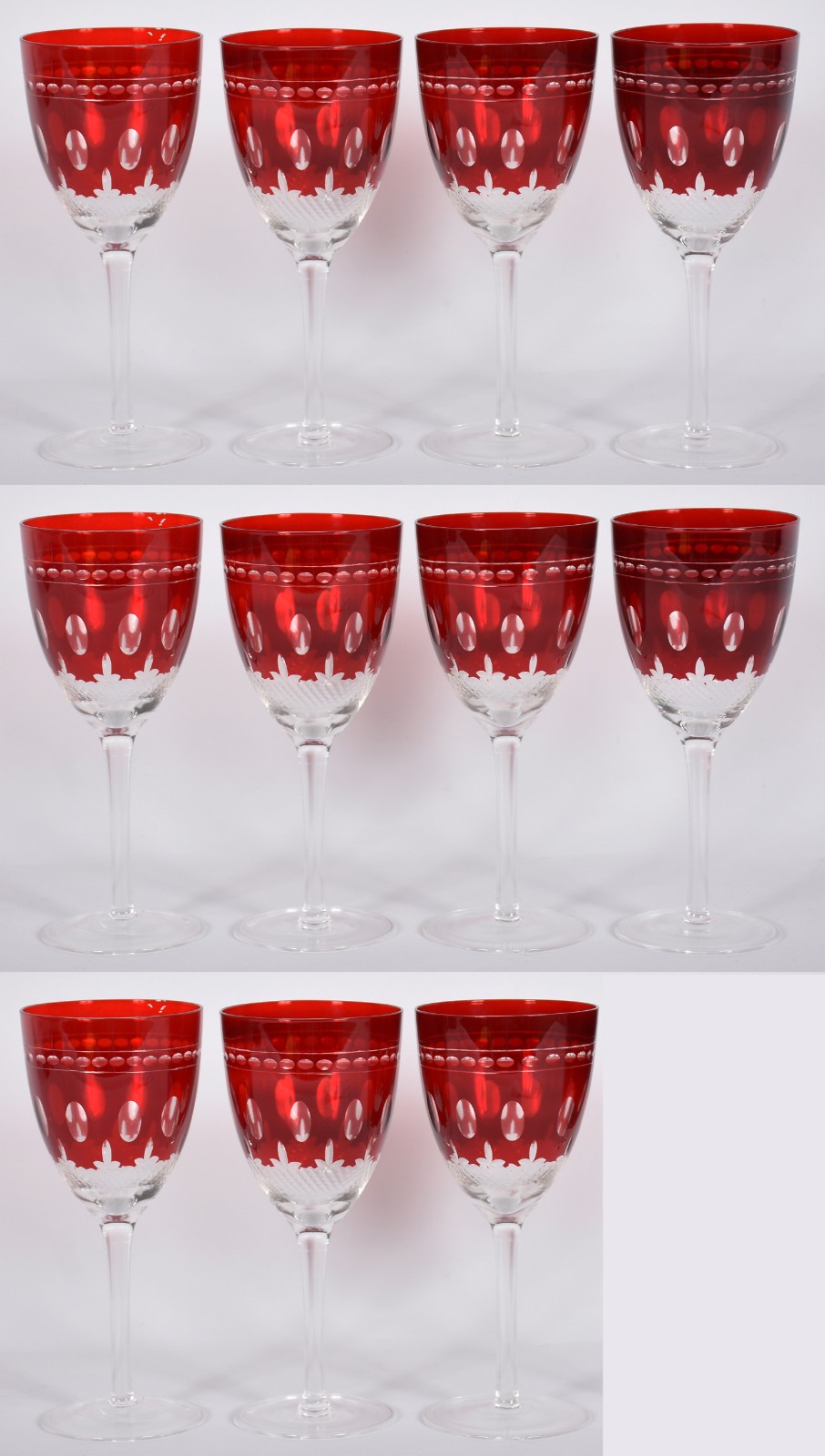 Onze taças para vinho tinto de cristal lapidado doublé rubi. - foto 1 de 4