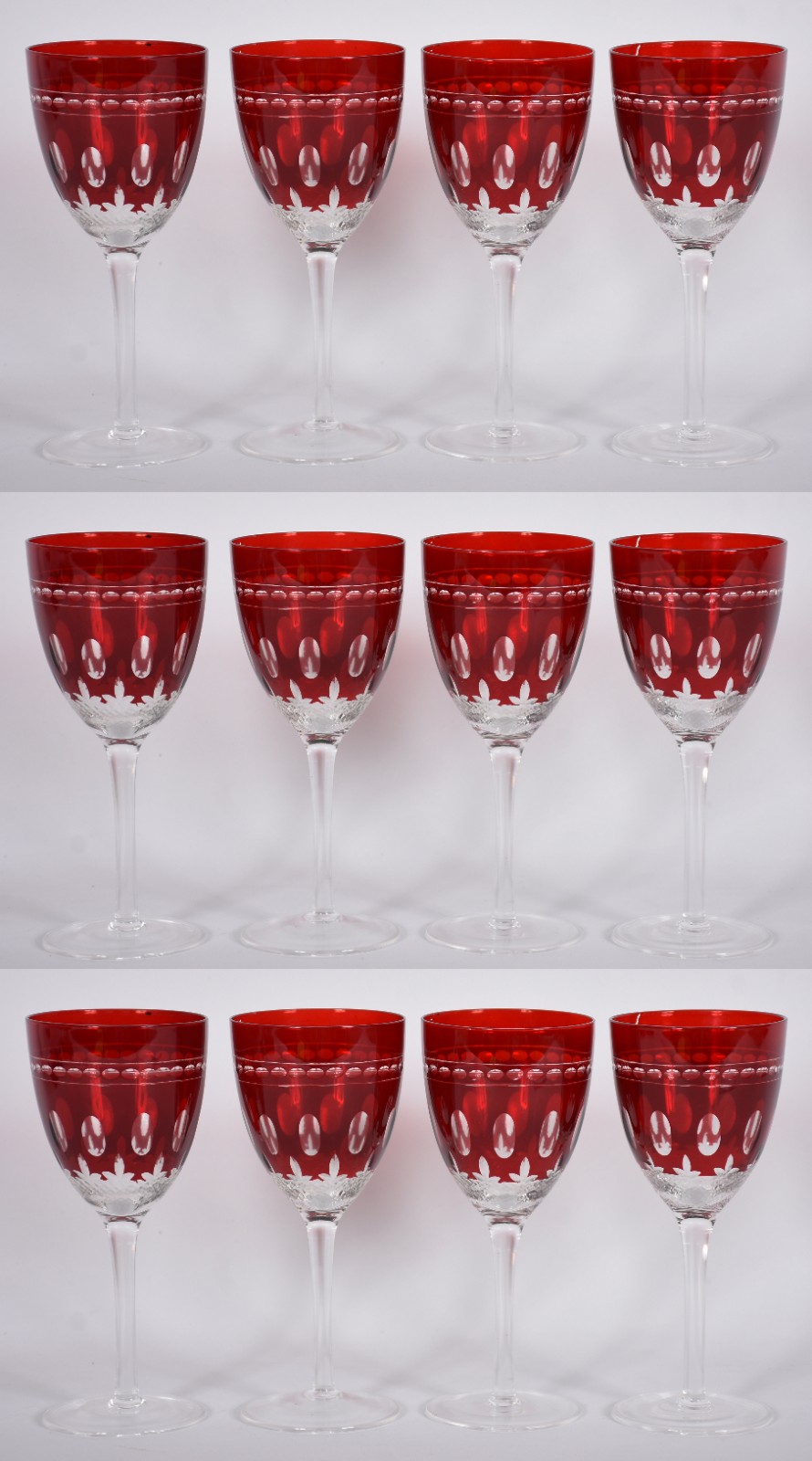 Doze taças de para vinho branco de cristal lapidado doublé rubi. - foto 1 de 4