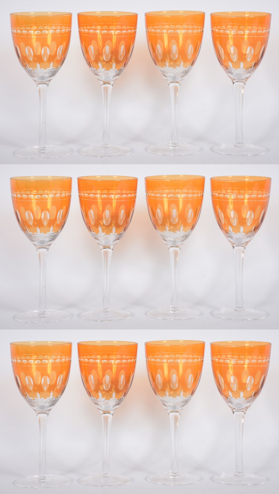 Doze taças para vinho tinto de cristal lapidado doublé amarelo... - foto 1 de 3