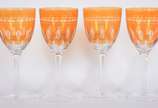 Doze taças para vinho tinto de cristal lapidado... - Doze taças para vinho tinto de cristal lapidado doublé amarelo alaranjado.